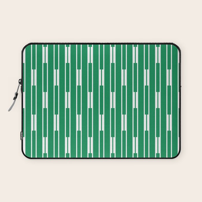 Geometric Striped Geo Chain Vertical Pattern in Kelly Green and White Laptop Sleeve Gallery Image 1