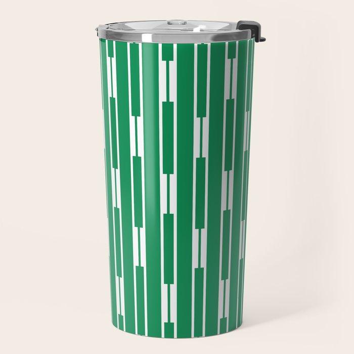 Geometric Striped Geo Chain Vertical Pattern in Kelly Green and White Travel Mug Gallery Image 2