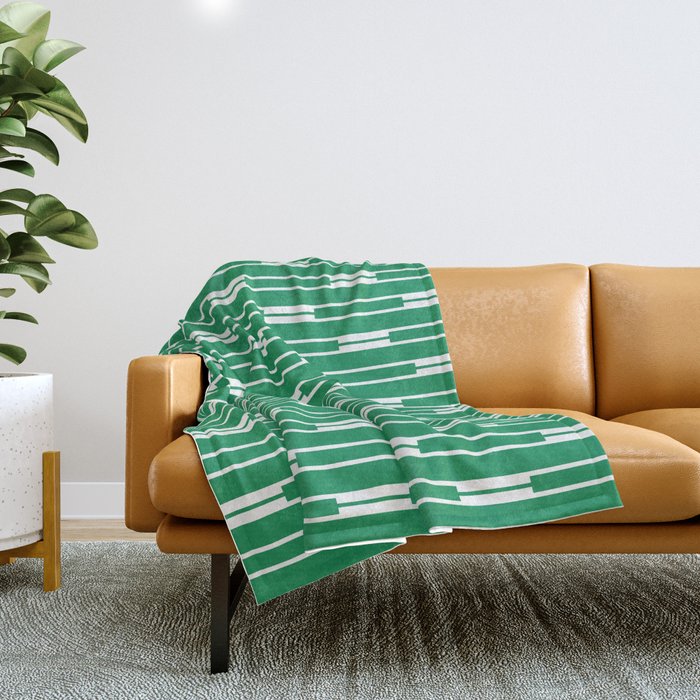 Geometric Striped Geo Chain Vertical Pattern in Kelly Green and White Throw Blanket Gallery Image 1