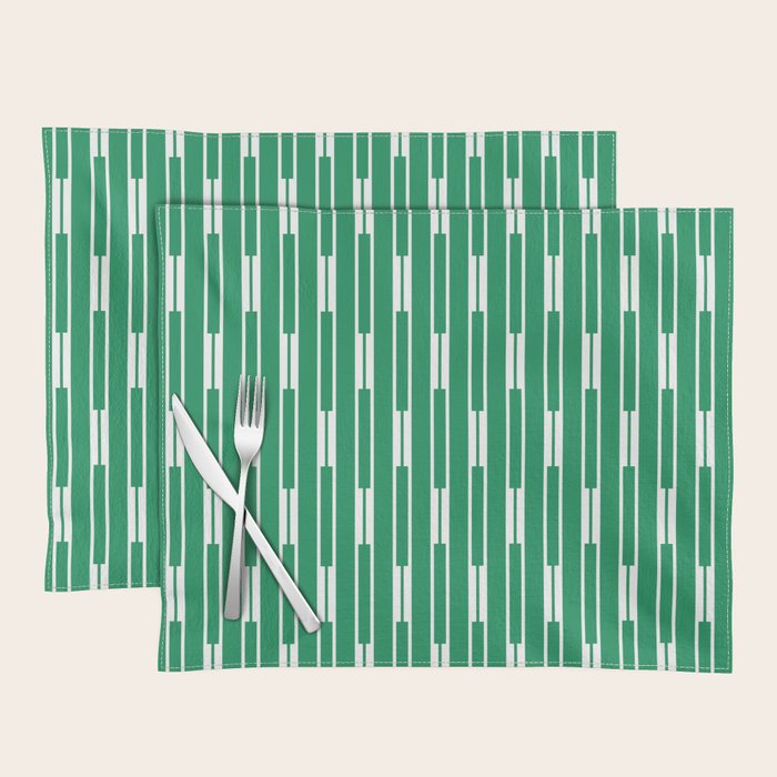 Geometric Striped Geo Chain Vertical Pattern in Kelly Green and White Placemat Gallery Image 1