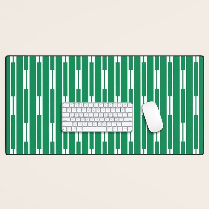 Geometric Striped Geo Chain Vertical Pattern in Kelly Green and White Desk Mat Gallery Image 1
