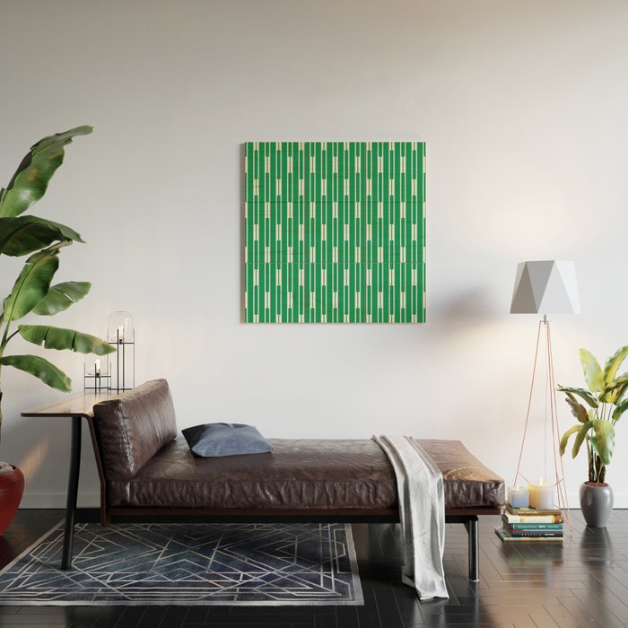 Geometric Striped Geo Chain Vertical Pattern in Kelly Green and White Wood Wall Art Gallery Image 2