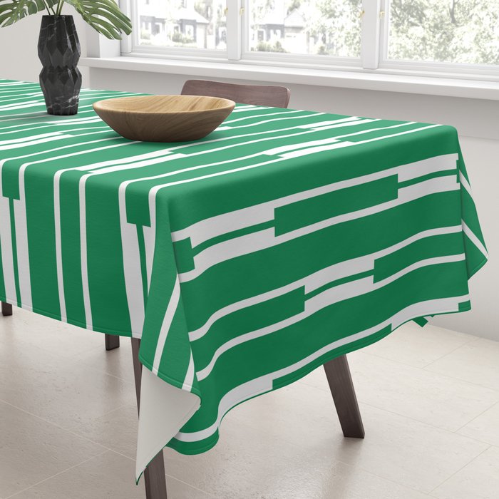 Geometric Striped Geo Chain Vertical Pattern in Kelly Green and White Tablecloth Gallery Image 3