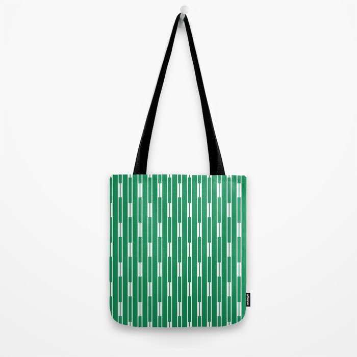 Geometric Striped Geo Chain Vertical Pattern in Kelly Green and White Tote Bag Gallery Image 2