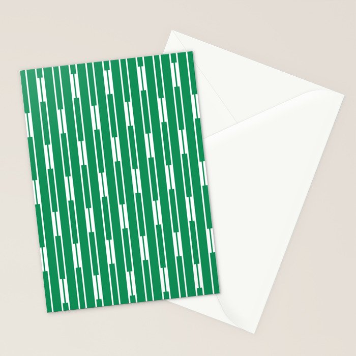Geometric Striped Geo Chain Vertical Pattern in Kelly Green and White Stationery Card Gallery Image 2