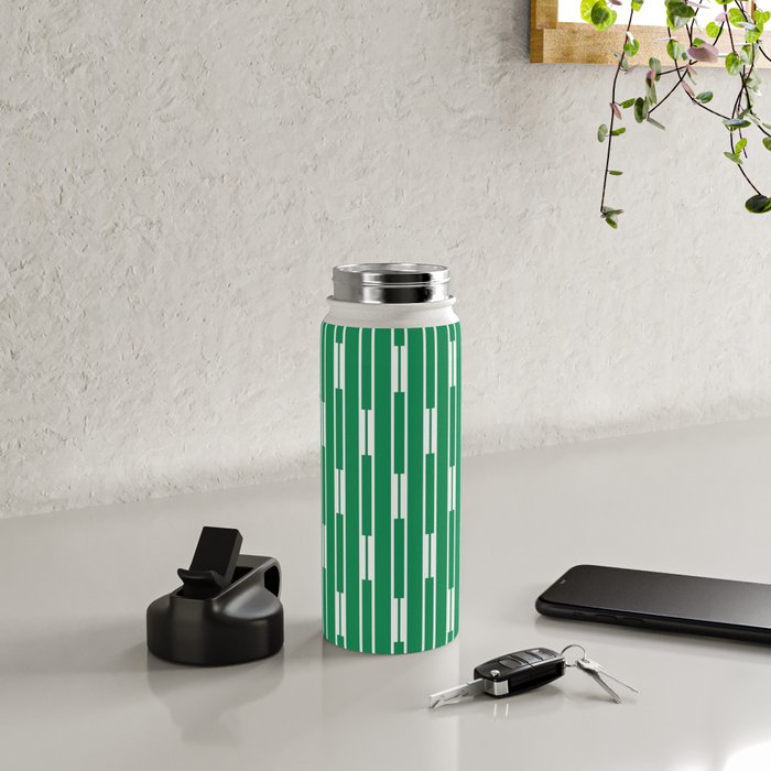 Geometric Striped Geo Chain Vertical Pattern in Kelly Green and White Water Bottle Gallery Image 4