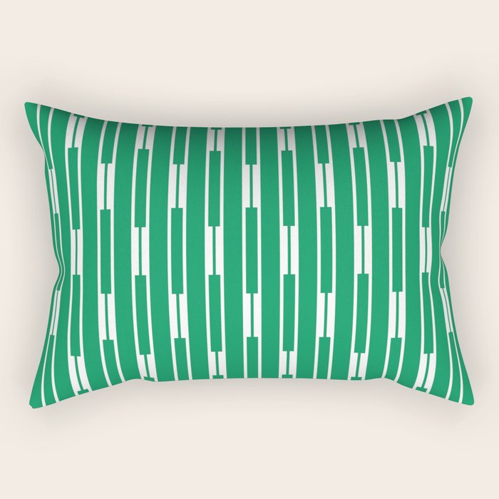 Geometric Striped Geo Chain Vertical Pattern in Kelly Green and White Rectangular Pillow Gallery Image 1