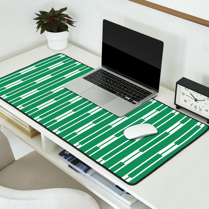 Geometric Striped Geo Chain Vertical Pattern in Kelly Green and White Desk Mat Gallery Image 2