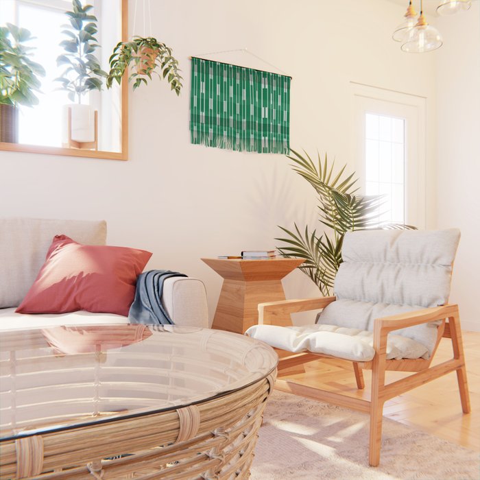 Geometric Striped Geo Chain Vertical Pattern in Kelly Green and White Wall Hanging Gallery Image 2