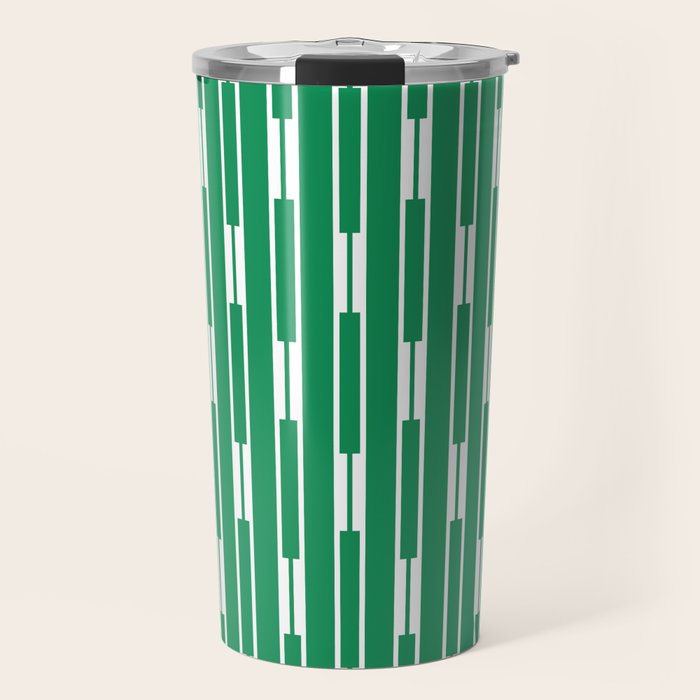 Geometric Striped Geo Chain Vertical Pattern in Kelly Green and White Travel Mug Gallery Image 1