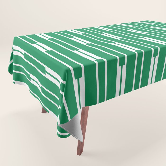 Geometric Striped Geo Chain Vertical Pattern in Kelly Green and White Tablecloth Gallery Image 1