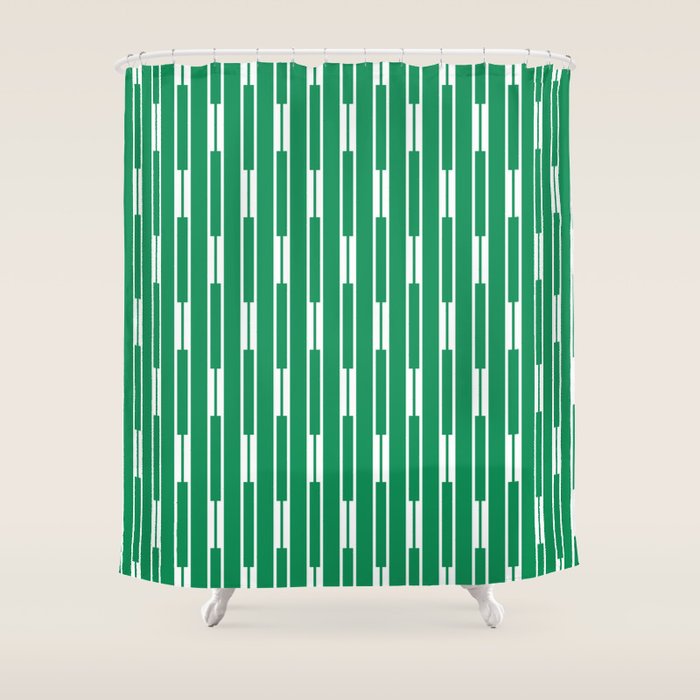 Geometric Striped Geo Chain Vertical Pattern in Kelly Green and White Shower Curtain Gallery Image 1