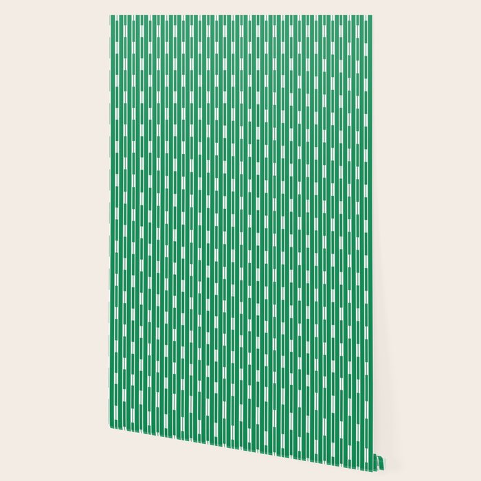 Geometric Striped Geo Chain Vertical Pattern in Kelly Green and White Wallpaper Gallery Image 2