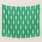 Geometric Striped Geo Chain Vertical Pattern in Kelly Green and White Wall Tapestry Gallery Image 4