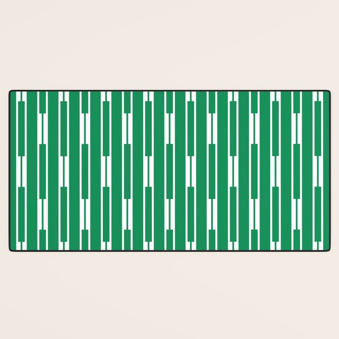Geometric Striped Geo Chain Vertical Pattern in Kelly Green and White Desk Mat Gallery Image 3