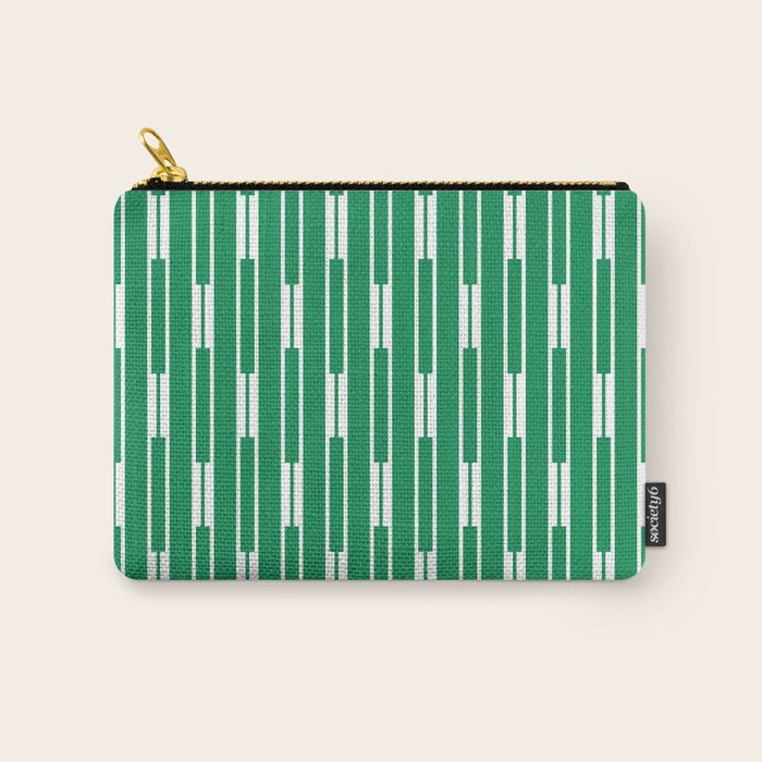 Geometric Striped Geo Chain Vertical Pattern in Kelly Green and White Carry All Pouch Gallery Image 1