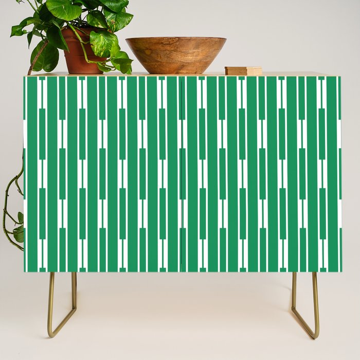 Geometric Striped Geo Chain Vertical Pattern in Kelly Green and White Credenza Gallery Image 1