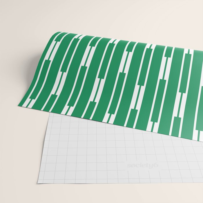 Geometric Striped Geo Chain Vertical Pattern in Kelly Green and White Wrapping Paper Gallery Image 2