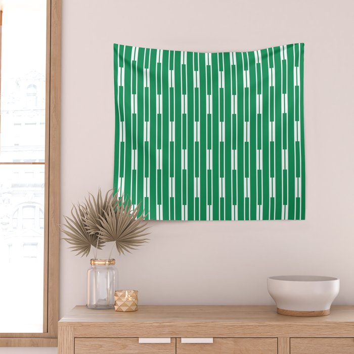 Geometric Striped Geo Chain Vertical Pattern in Kelly Green and White Wall Tapestry Gallery Image 2