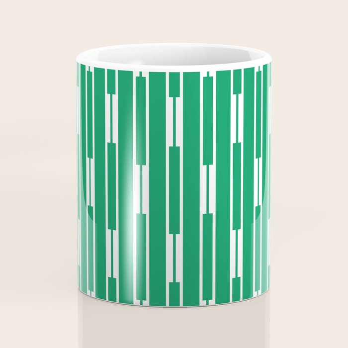 Geometric Striped Geo Chain Vertical Pattern in Kelly Green and White Coffee Mug Gallery Image 4