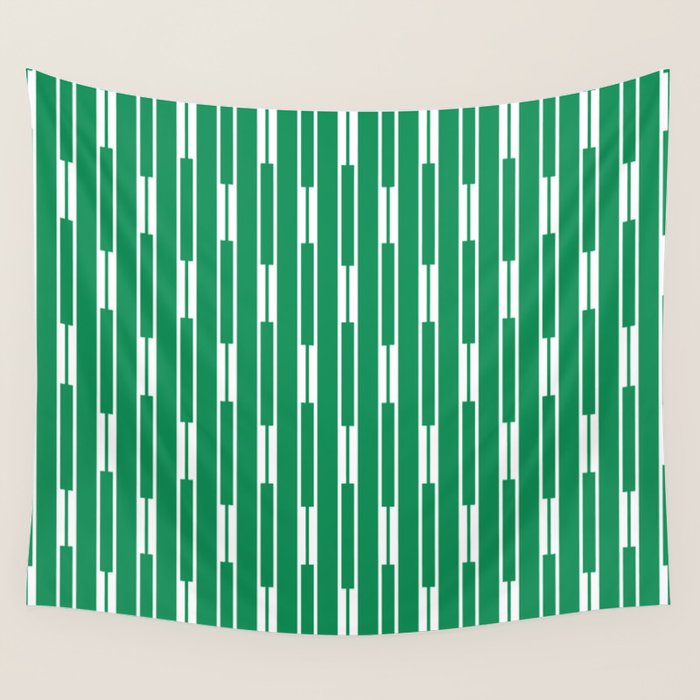 Geometric Striped Geo Chain Vertical Pattern in Kelly Green and White Wall Tapestry Gallery Image 1