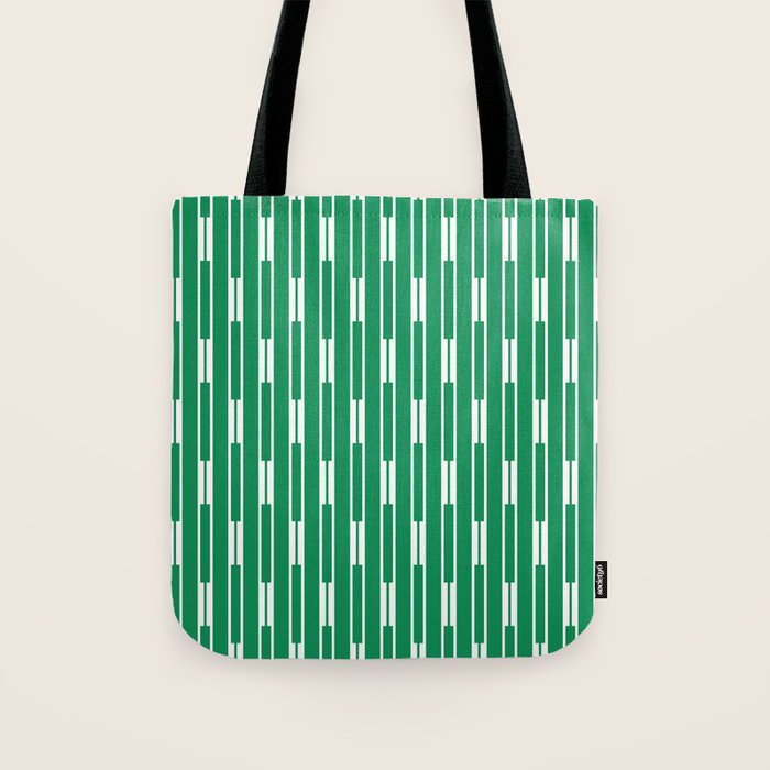 Geometric Striped Geo Chain Vertical Pattern in Kelly Green and White Tote Bag Gallery Image 1