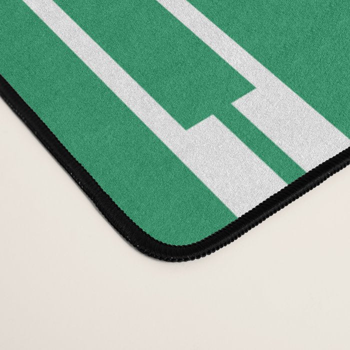 Geometric Striped Geo Chain Vertical Pattern in Kelly Green and White Desk Mat Gallery Image 4