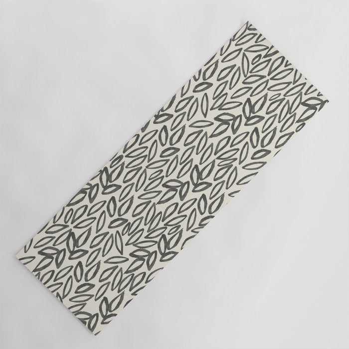 Organic Leaves Abstract Pattern in Charcoal Gray and Cream Yoga Mat Gallery Image 1