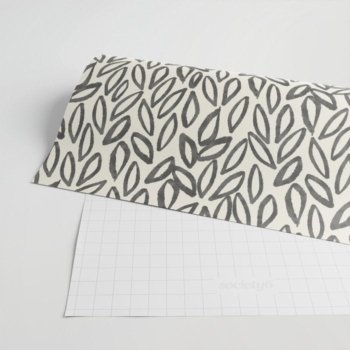 Organic Leaves Abstract Pattern in Charcoal Gray and Cream Wrapping Paper Gallery Image 2