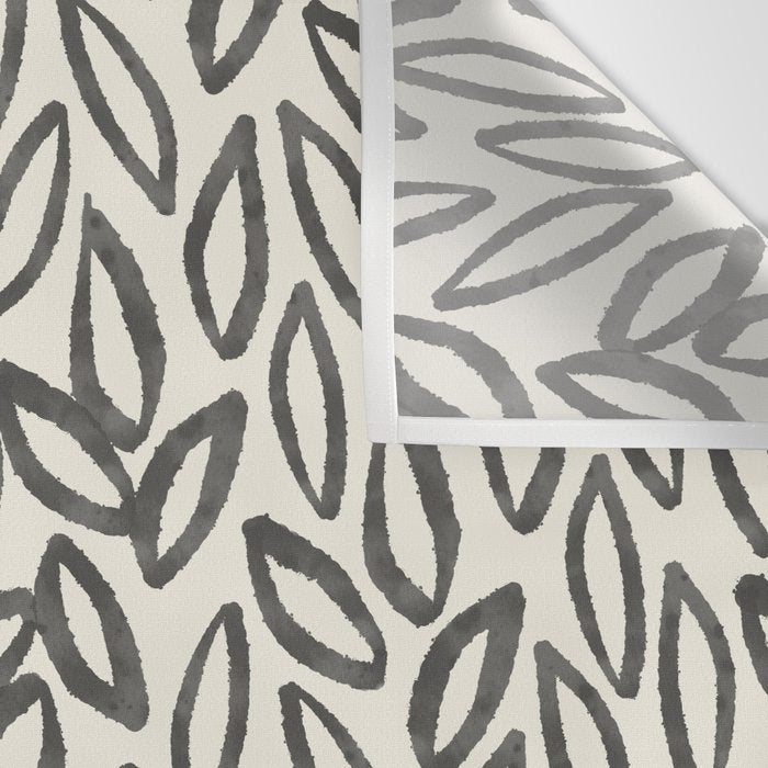 Organic Leaves Abstract Pattern in Charcoal Gray and Cream Wall Tapestry Gallery Image 3