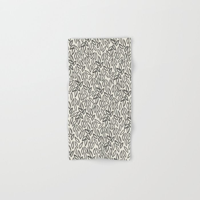 Organic Leaves Abstract Pattern in Charcoal Gray and Cream Bath Towel Gallery Image 1