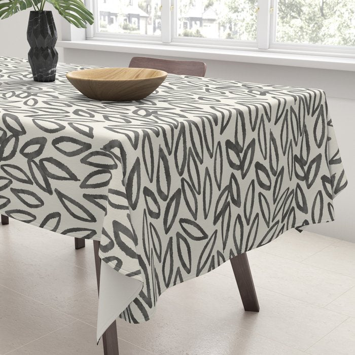 Organic Leaves Abstract Pattern in Charcoal Gray and Cream Tablecloth Gallery Image 3