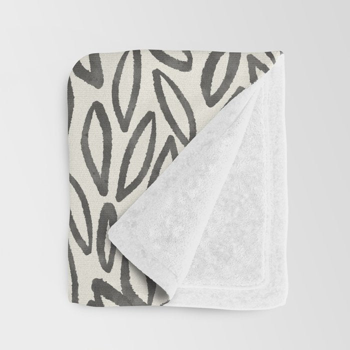 Organic Leaves Abstract Pattern in Charcoal Gray and Cream Throw Blanket Gallery Image 3