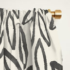 Organic Leaves Abstract Pattern in Charcoal Gray and Cream Window Curtain Gallery Image 2