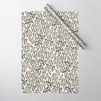 Organic Leaves Abstract Pattern in Charcoal Gray and Cream Wrapping Paper Gallery Image 1