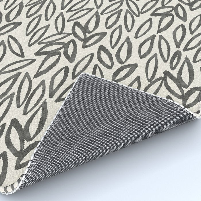 Organic Leaves Abstract Pattern in Charcoal Gray and Cream Rug Gallery Image 4