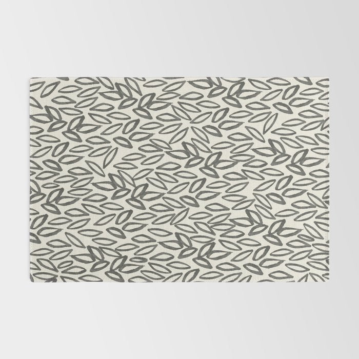 Organic Leaves Abstract Pattern in Charcoal Gray and Cream Rug Gallery Image 2