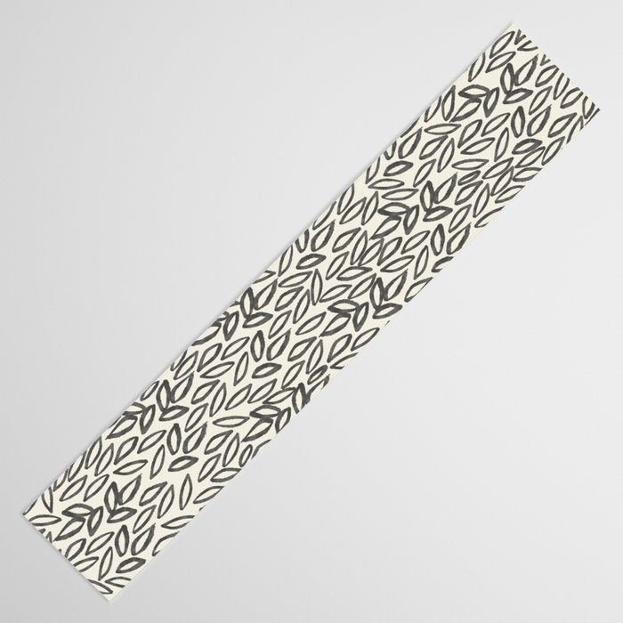 Organic Leaves Abstract Pattern in Charcoal Gray and Cream Table Runner Gallery Image 3