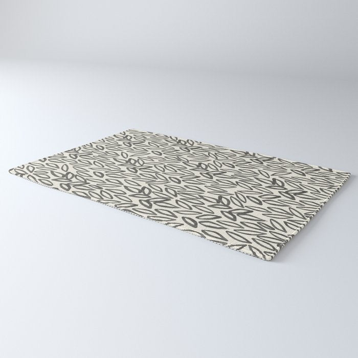 Organic Leaves Abstract Pattern in Charcoal Gray and Cream Rug Gallery Image 3