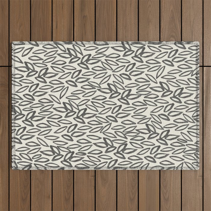Organic Leaves Abstract Pattern in Charcoal Gray and Cream Outdoor Rug Gallery Image 1