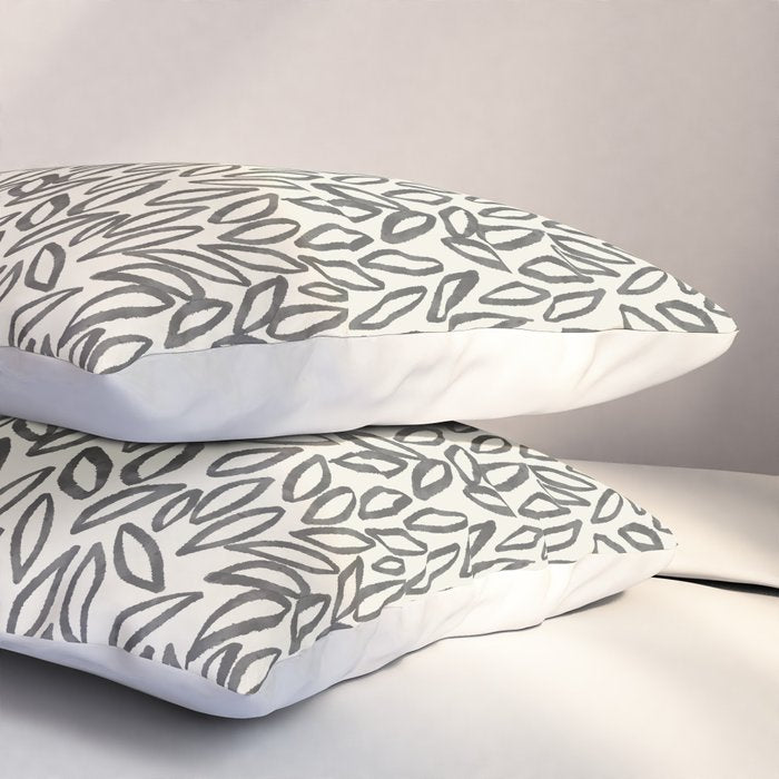 Organic Leaves Abstract Pattern in Charcoal Gray and Cream Pillow Sham Gallery Image 3
