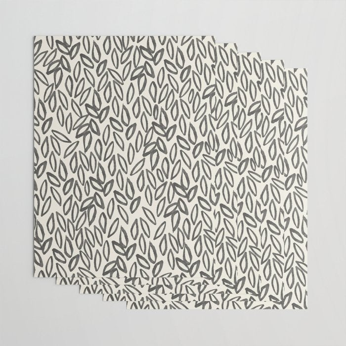 Organic Leaves Abstract Pattern in Charcoal Gray and Cream Wrapping Paper Gallery Image 3