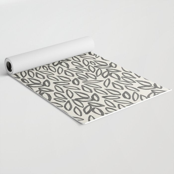 Organic Leaves Abstract Pattern in Charcoal Gray and Cream Yoga Mat Gallery Image 2