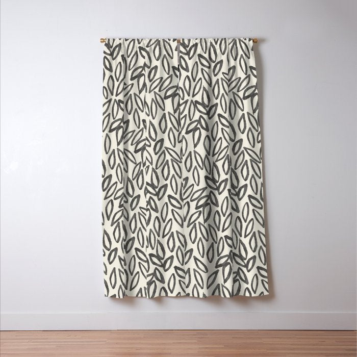 Organic Leaves Abstract Pattern in Charcoal Gray and Cream Window Curtain Gallery Image 3