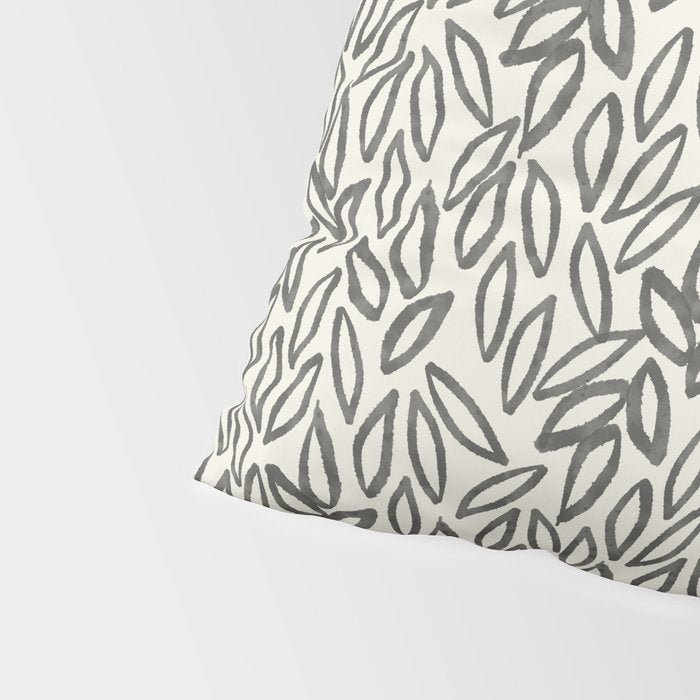 Organic Leaves Abstract Pattern in Charcoal Gray and Cream Pillow Sham Gallery Image 4
