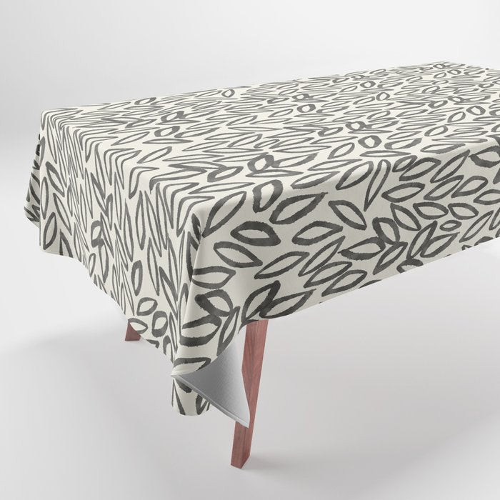 Organic Leaves Abstract Pattern in Charcoal Gray and Cream Tablecloth Gallery Image 1