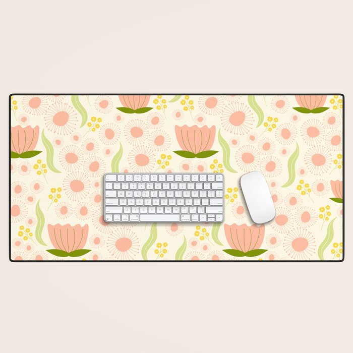Peach pink flowers pattern Desk Mat Gallery Image 1