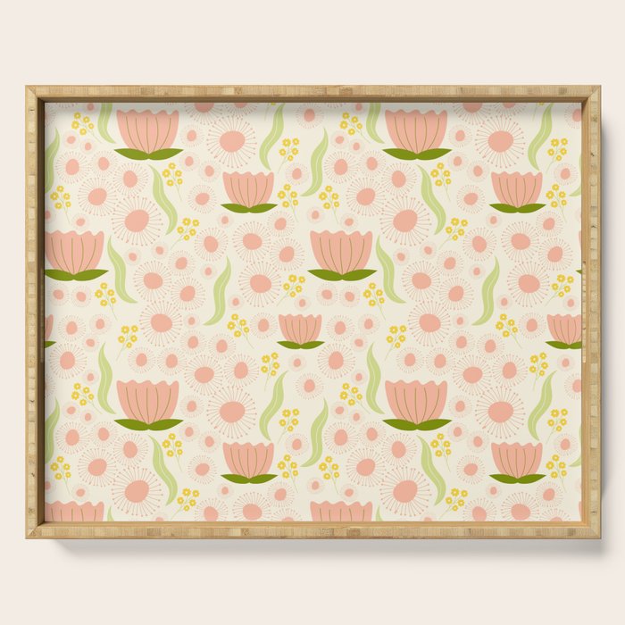 Peach pink flowers pattern Serving Tray Gallery Image 1