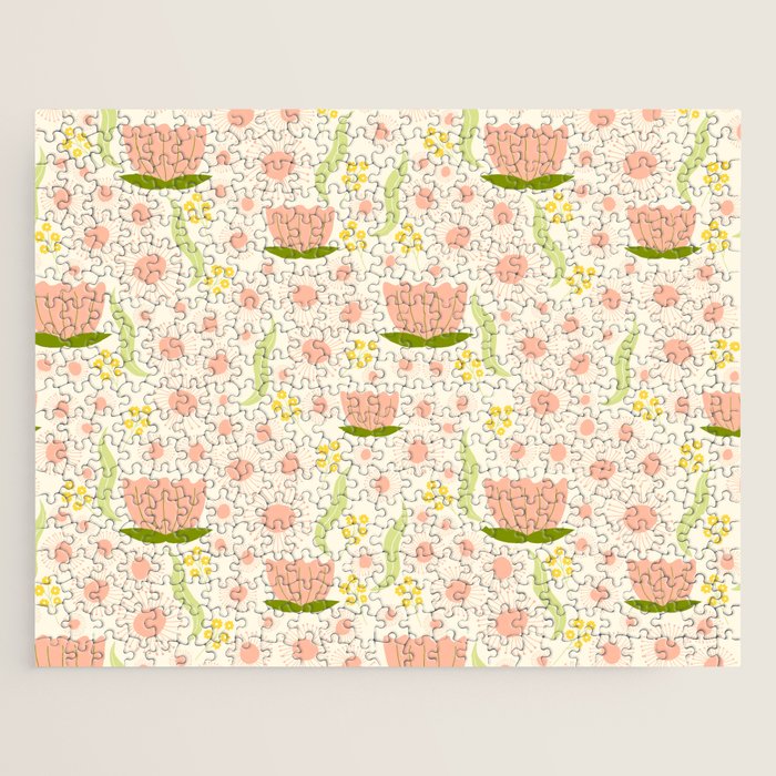 Peach pink flowers pattern Jigsaw Puzzle Gallery Image 1