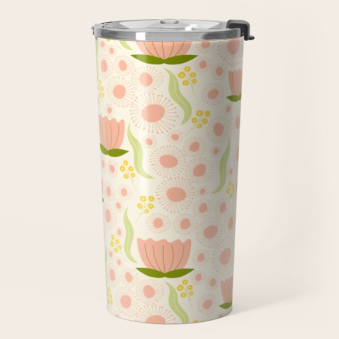 Peach pink flowers pattern Travel Mug Gallery Image 2